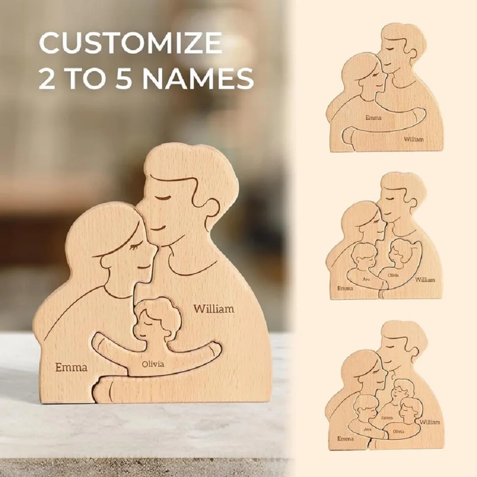 

Latest Design Custom Engraved Wooden Family Names Puzzle Father's Day Gift Lovely Wooden Puzzle Present For Dad/Mom/Kids/Family