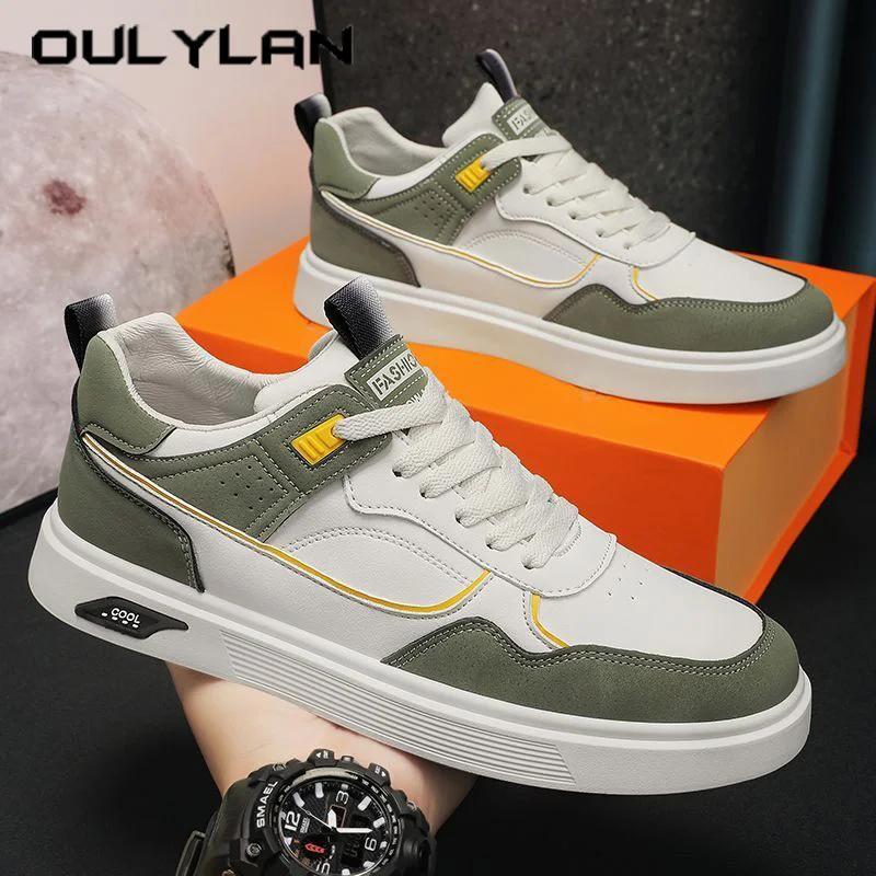 

Oulylan Spring Versatile Male Board Shoes Casual Trendy Comfortable Outdoor Sneaker Anti-slip Leather Breathable Sports Footwear
