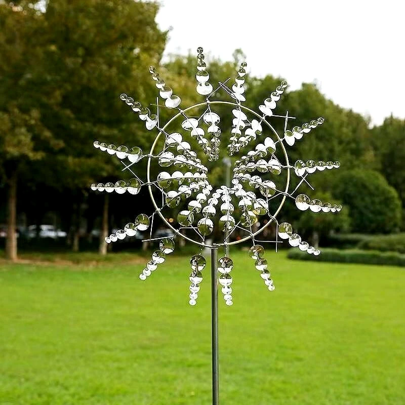 Stainless Steel Gold Plated Handmade Windmill Ornaments Durable Outdoor Garden Decorative Piles Dynamic Wind