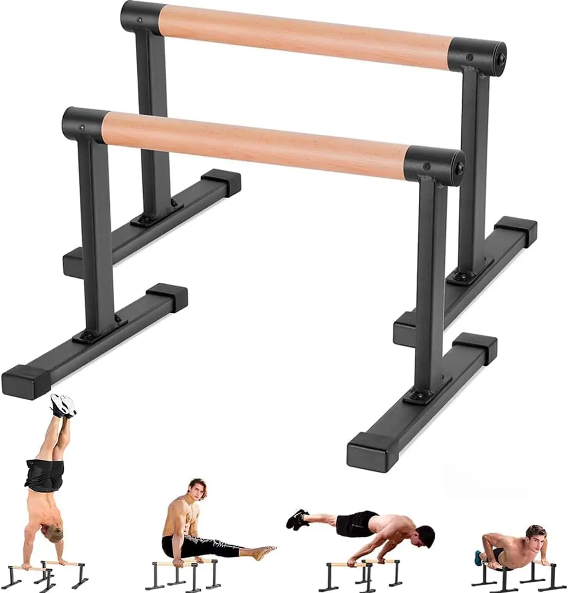 Holz-Parallelstangen 20 Zoll L x 12 Zoll H, Dip-Barren mit Buchenholzgriffen, Liegestützstangen für Handstand, L-Sitz, Gymnastik, 700 lbs Tragkraft