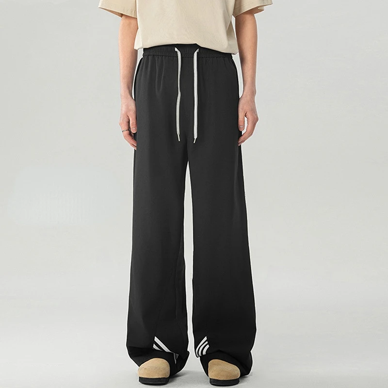 Unisex Drape Stripe Trousers SS25 Urban Street Drawstring Straight Longer Length