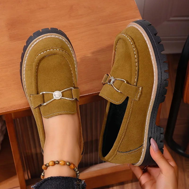 2025 حار بيع أنيقة سميكة القاع حذا فردي للسيدات ربيع الخريف جولة رئيس سميكة القاع مريحة أحذية عصرية غير رسمية #4