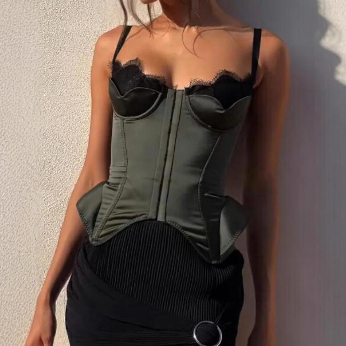 Irregular Hem Corset Crop Tops Women Elegant Lace Up Sleeveless Halter Sexy Bustier Camisole Streetwear Vest Slim Short Tank Top