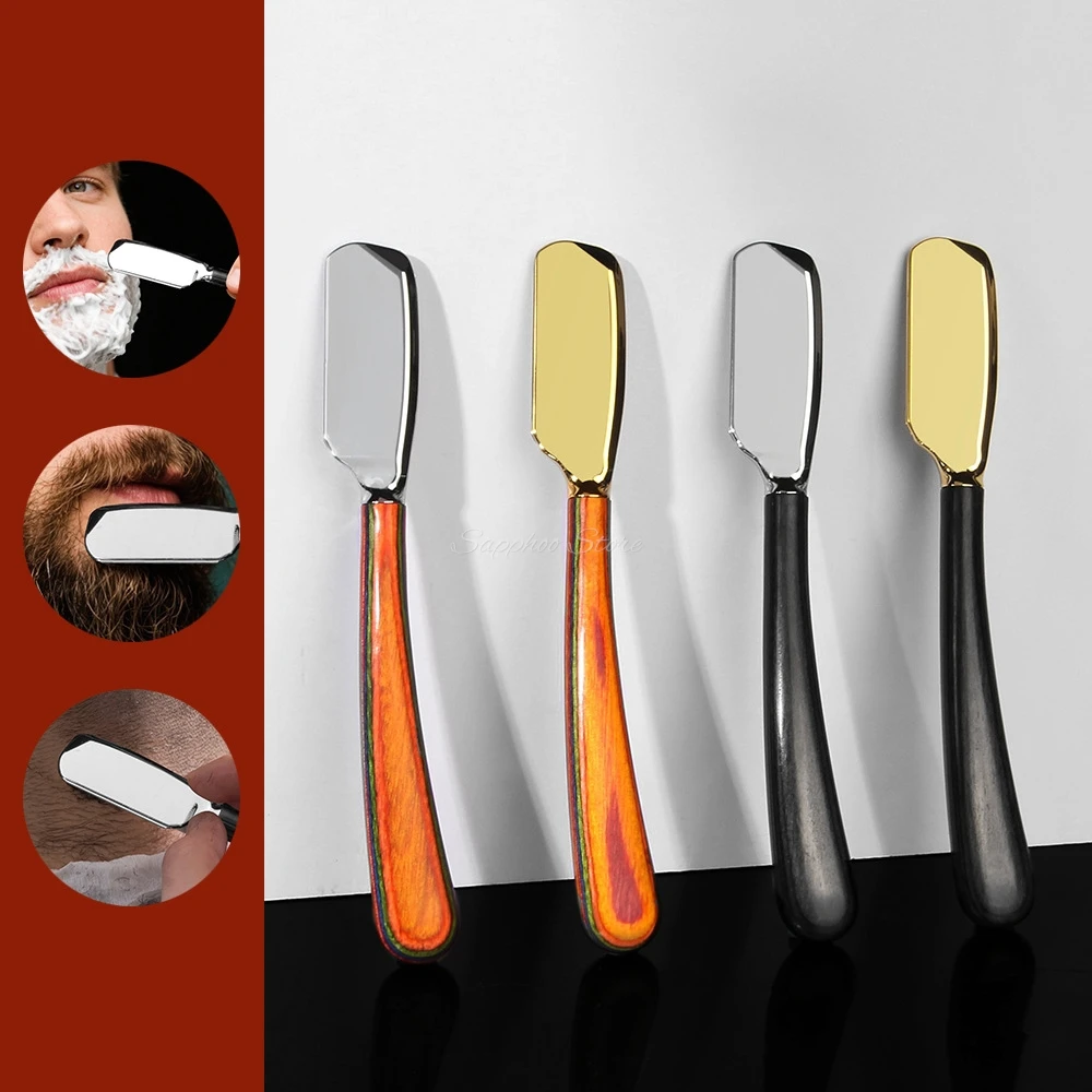 Men's Manual Straight Edge Razor Holder Beard Haircut Eyebrow Hair Shaving Pro Barber Trimming Tool Anti-Slip Grip Wooden Handle