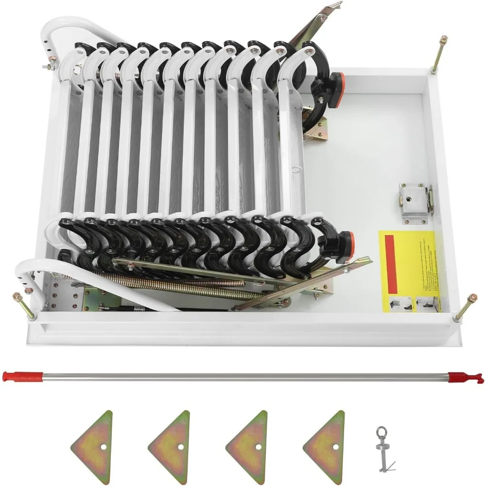 Escada de sótão dobrável de aço de 9 pés com capacidade de carga de 661 libras e sistema pull-down