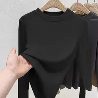 O Neck Long Sleeve Shirt Women Ribbed Tops 2024 Spring Autumn Black Casual Skinny Slim Basic Woman T Shirts Elasticity