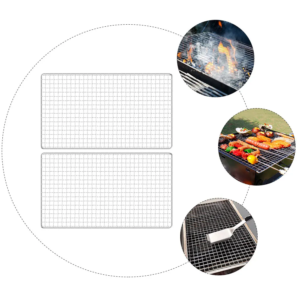 

2pc BBQ Mesh Stainless Steel Portable Grill Cooking Grid Large Capacity Even Heat Distribution Outdoor BBQ Supplies Square