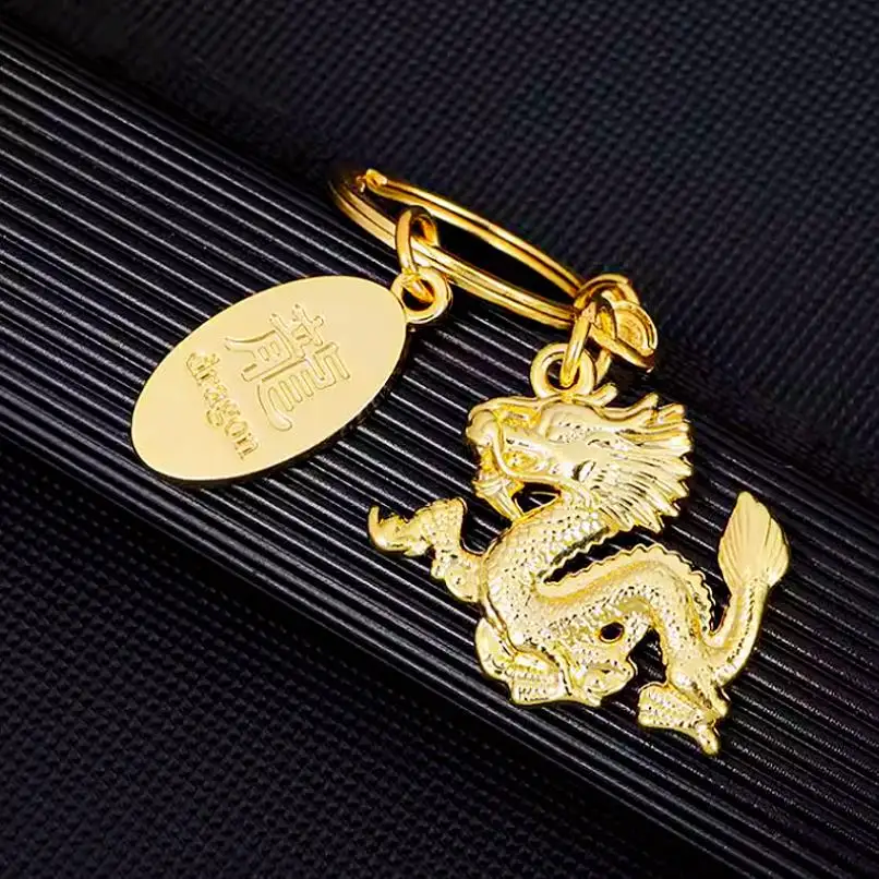 

20pcs Gold Plated Dragon Ornaments New Year Keychain Pendant Hang harms Luck Character Birthday Thanksgiving Christmas Present