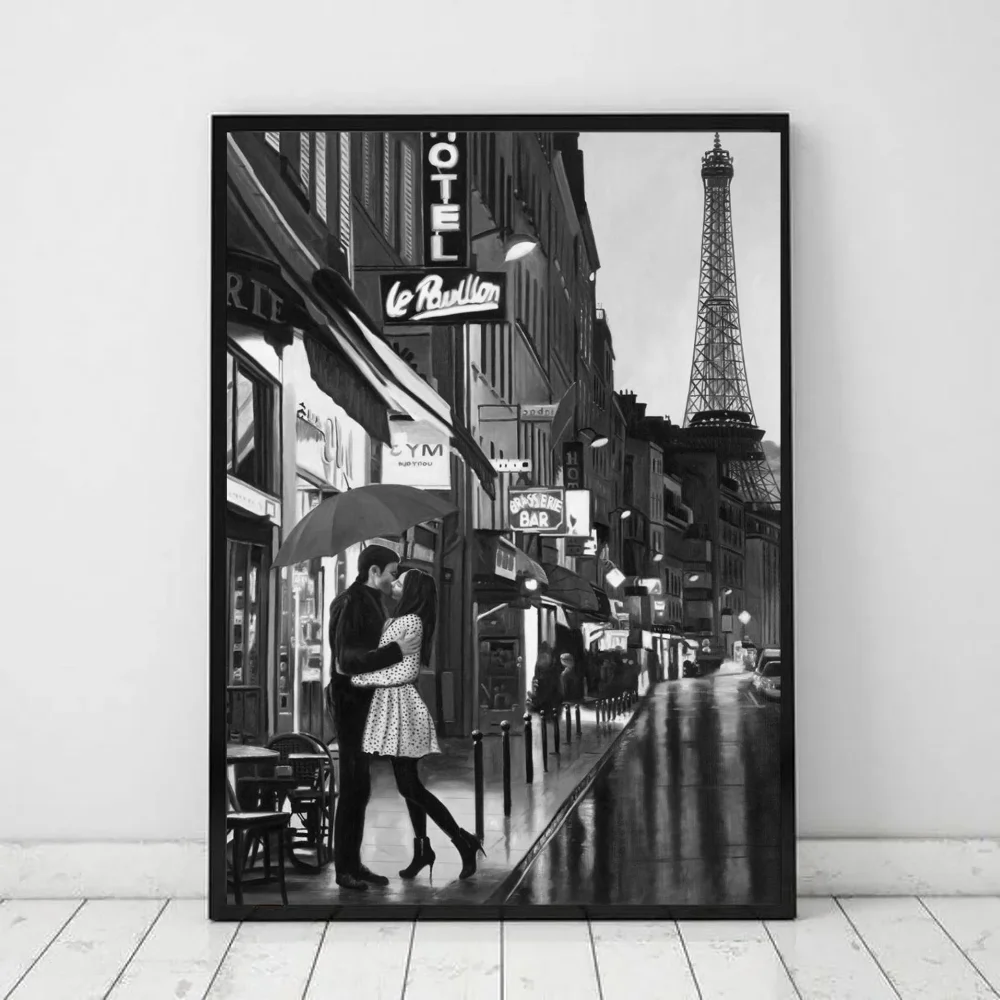 Black White Retro Paris London Anime Posters Sticky HD Quality Wall Art Retro Posters for Home Kawaii Room Decor