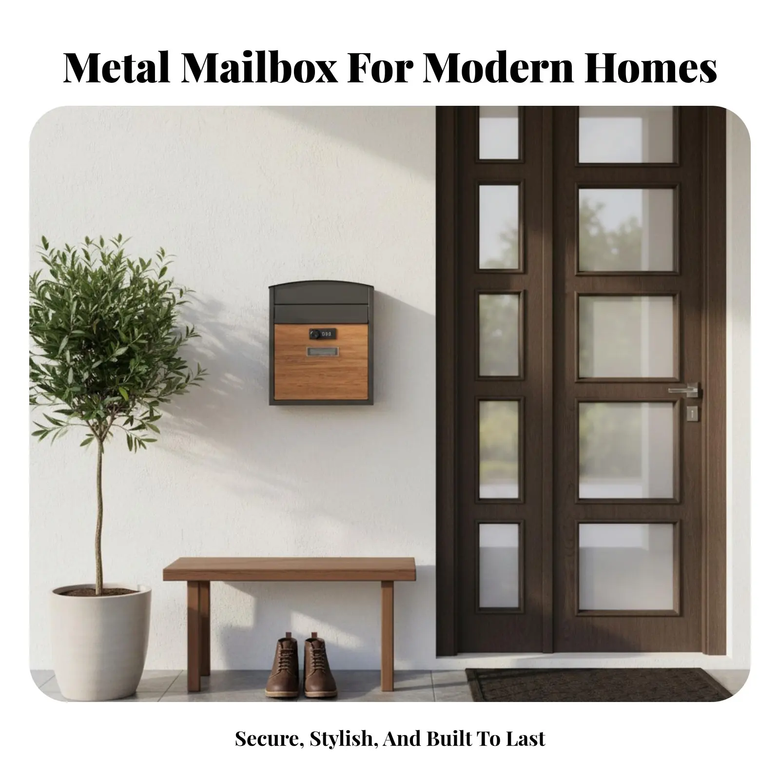 

Металлический почтовый ящик с текстурой под дерево, прочная конструкция, кодовый замок, современный дизайн для крыльца