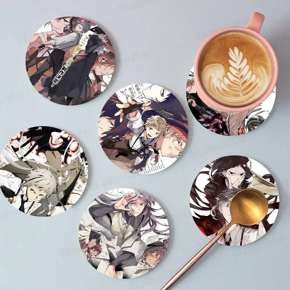 Superpower Battle B-Bungo Stray Dogs Anime Wood Coasters Colorful Round Coaster Non-slip Heat Insulation Coffee Mats Home