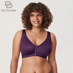 Front Closure Back Support Posture Full Coverage Bras For Women Wirefree Plus Size Unlined  Underwear 34-40 B C D DD