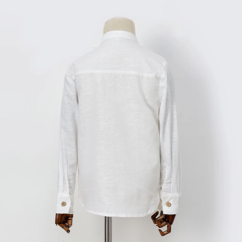 Boys White Linen Shirt 2026 Spring New Children\'s Stand-Up Collar Buttons Daily Casual Cotton And Linen Long-Sleeved Shirts