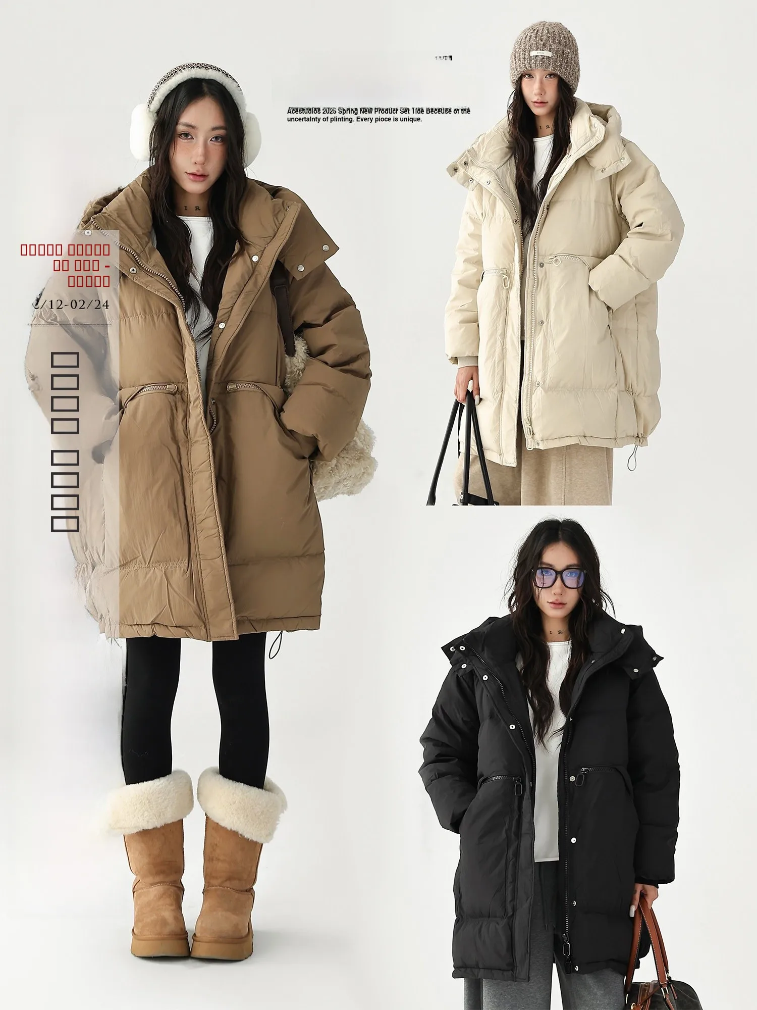 

Корейская свободная белая пуховая куртка средней длины с капюшоном для женщин, теплая верхняя одежда из нейлоновой ткани