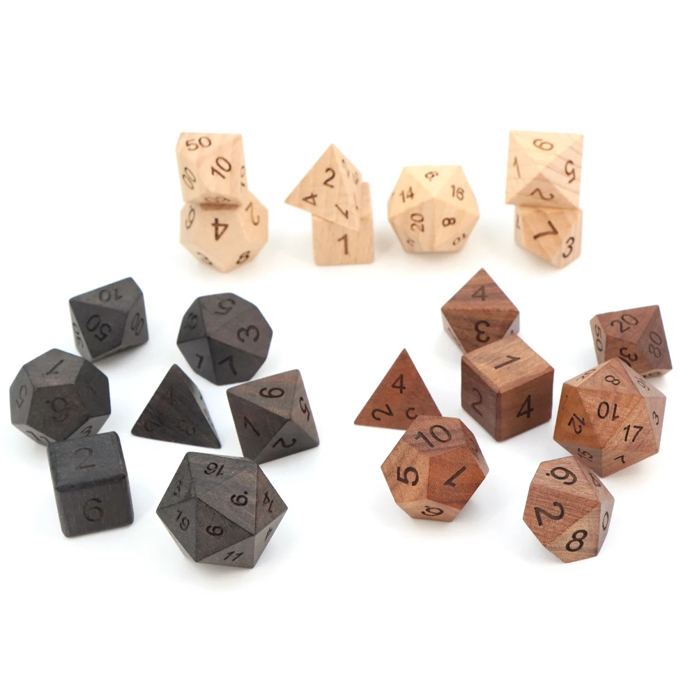 7PCS Wooden Dice Set DND Table Game Polyhedral for Dungeons and Dragons Role Playing Games TRPG Table Accessories Holiday Gifts