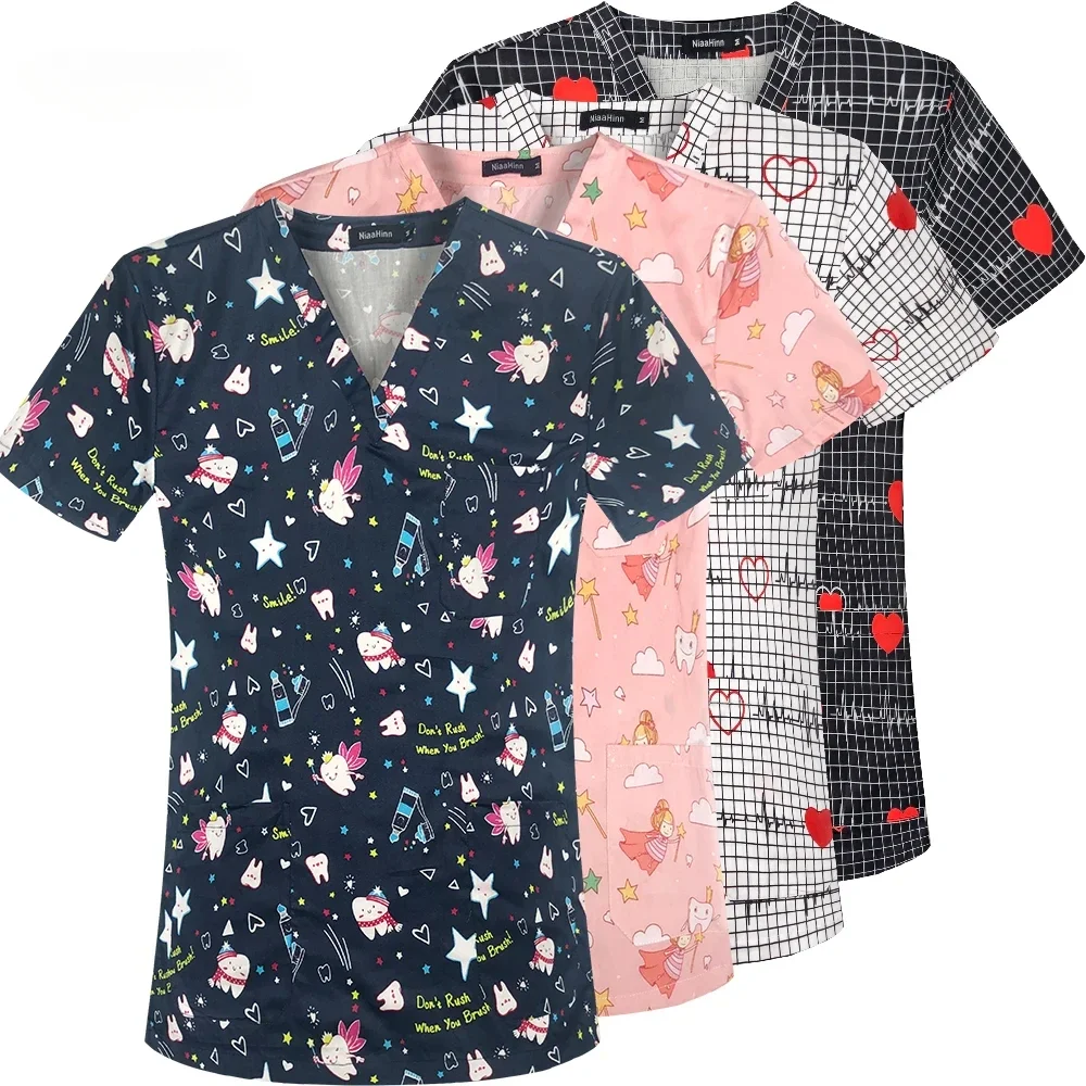 

Tooth Print Top Stomatology Hospital Dentist Medical Overalls Clinic Nurse Nursing Scrub Uniform Tops Laboratory Scrub Overalls