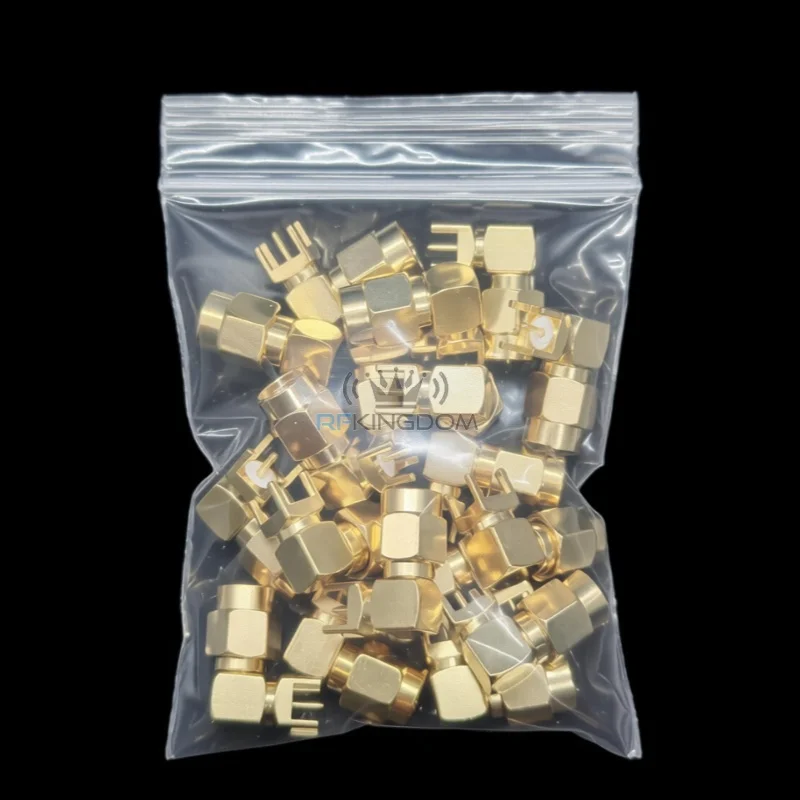 50PCS SMA 90 Degree Male Through Hole PCB Mount 4 Pins L Shape Angle RPSMA Solder Stand RF Coaxial Adapter