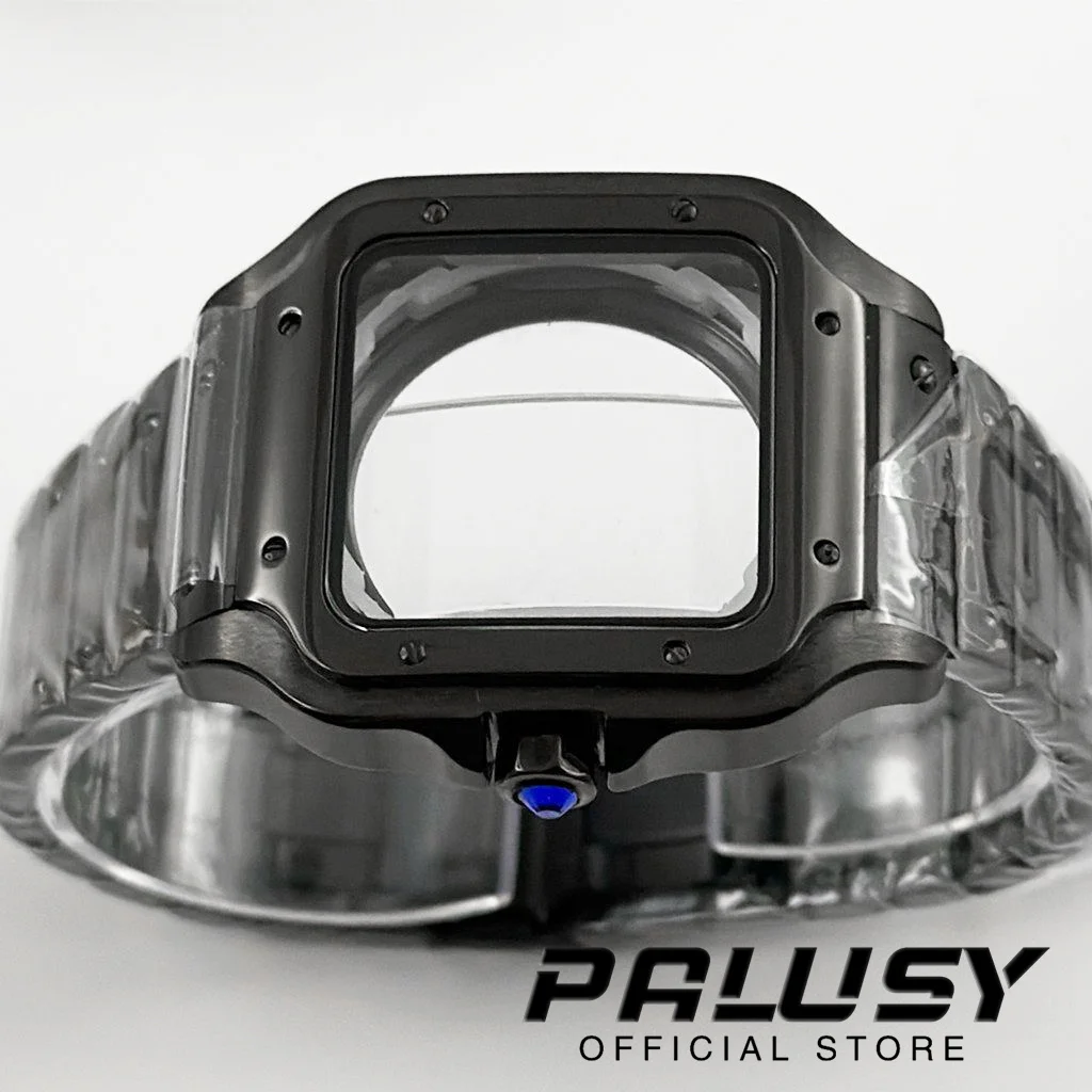 PVD Schwarzes 38-mm-Uhrengehäuse, quadratisch, 316L-Edelstahl für NH35, NH36, NH37, NH70, NH72, Automatikwerk, geeignet für 27-mm-Zifferblatt