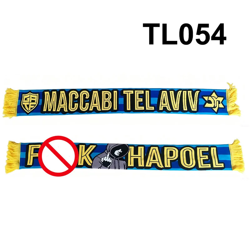 135*18 cm Size MTA Maccabi Fanatics Tel Aviv 100% Anti Hapoel Scarf for Fans Double-faced Knitted TL054