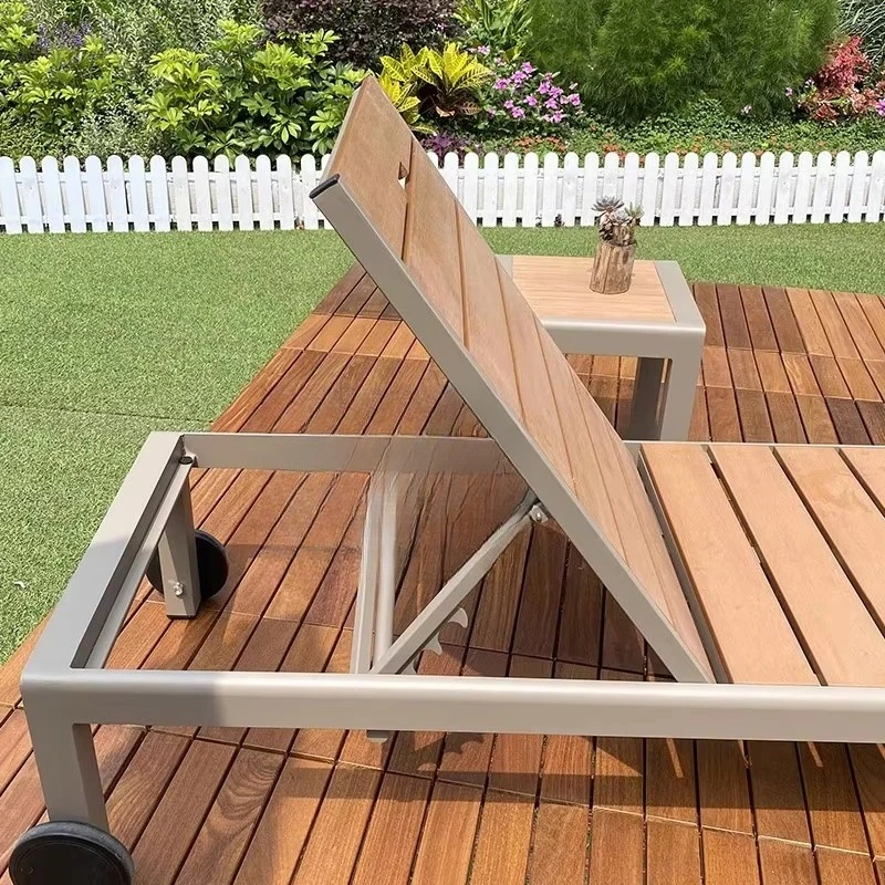 كرسي استرخاء خارجي قابل للطي على الشاطئ من خشب الألومنيوم #3