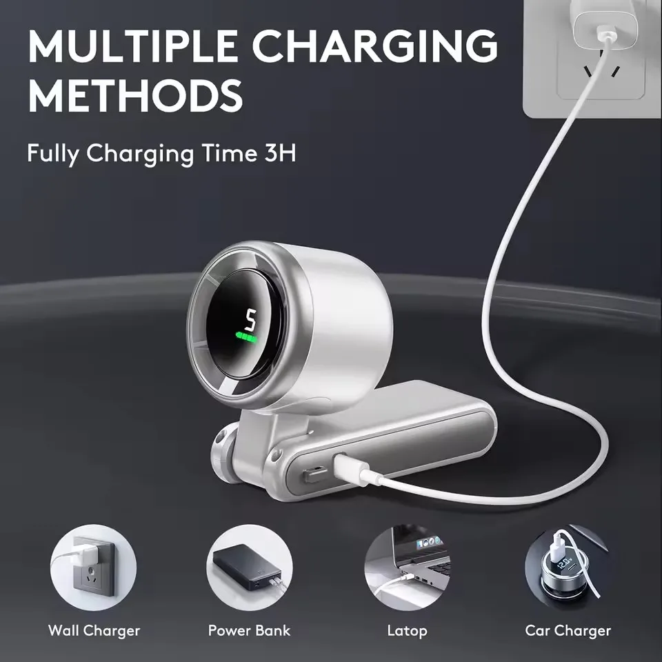 Kipas Mini Desktop Lipat 180 Derajat Luar Ruangan Leher Gantung Mini 10000MAh Kipas Turbo Kuat Kecepatan Tinggi Lipat Genggam