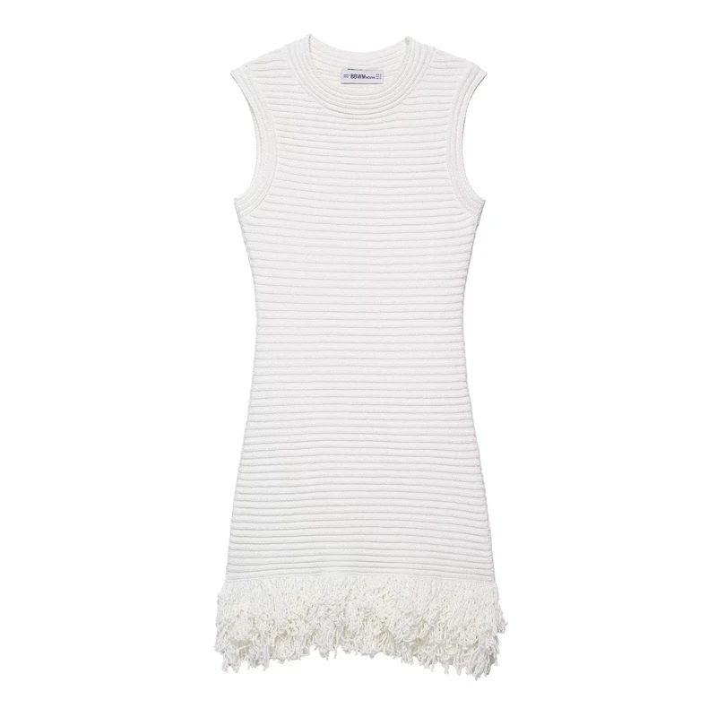 

Tassel Sleeveless Mini Knit Dress, Women's O-Neck Elegant Sheath Solid, Evening Party Date Night Cocktail Outfit, Gift For Her