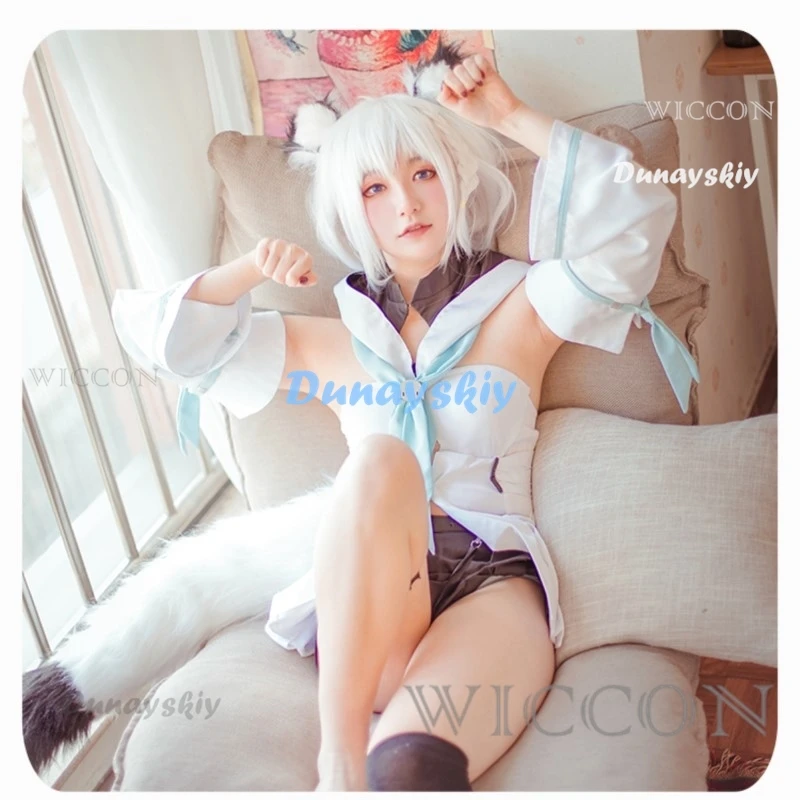 Virtual VTuber Youtuber Hololive Shirakami Fubuki Cosplay Costume Wig Tail Ear Headwear Animal Fox Outfits Anime Cosplay Costume