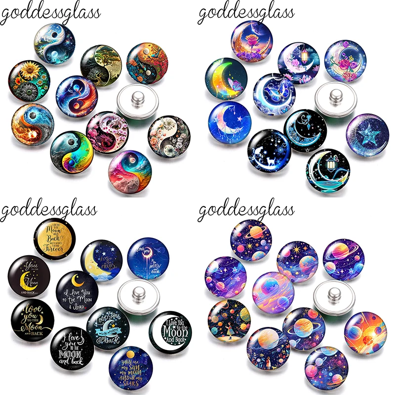 Taiji Moon Planets Photos Sun Rainbow Space Beauty 10pcs 12mm/18mm Snap Buttons for 12mm/18mm Snap Bracelets DIY Jewelry