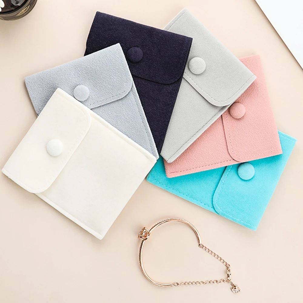 5pcs Pink White Velvet Jewelry Storage Bags with Snap Button Pouches Purse for Rings Bracelets Necklace Earring Gift Packaging