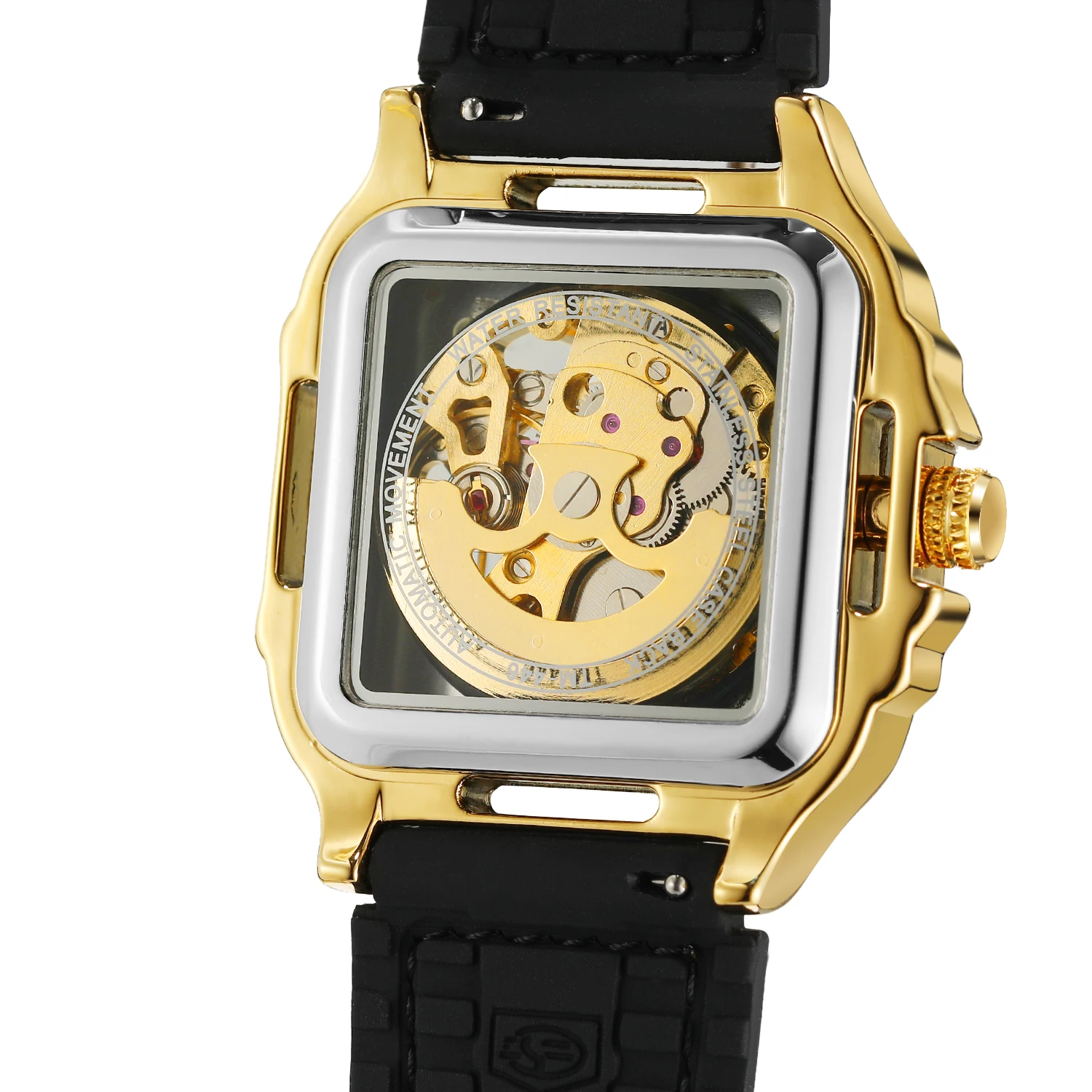 ساعة يد FORSINING للرجال كلاسيكية أنيقة ذات هيكل عظمي مربع ميكانيكية أوتوماتيكية مقاومة للماء بسوار من السيليكون رياضية طبق الأصل #3