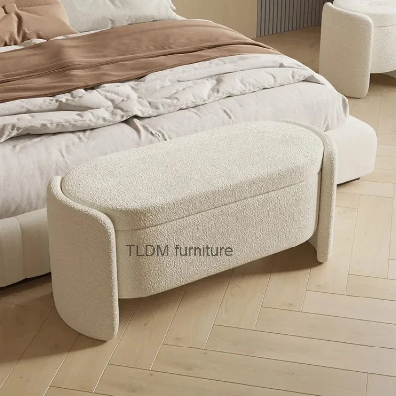 

Nordic Lamb Wool Shoe Stool Bed End Stools Multi-functional Luxury Home Storage Ottomans Cloak Upholstered Bench