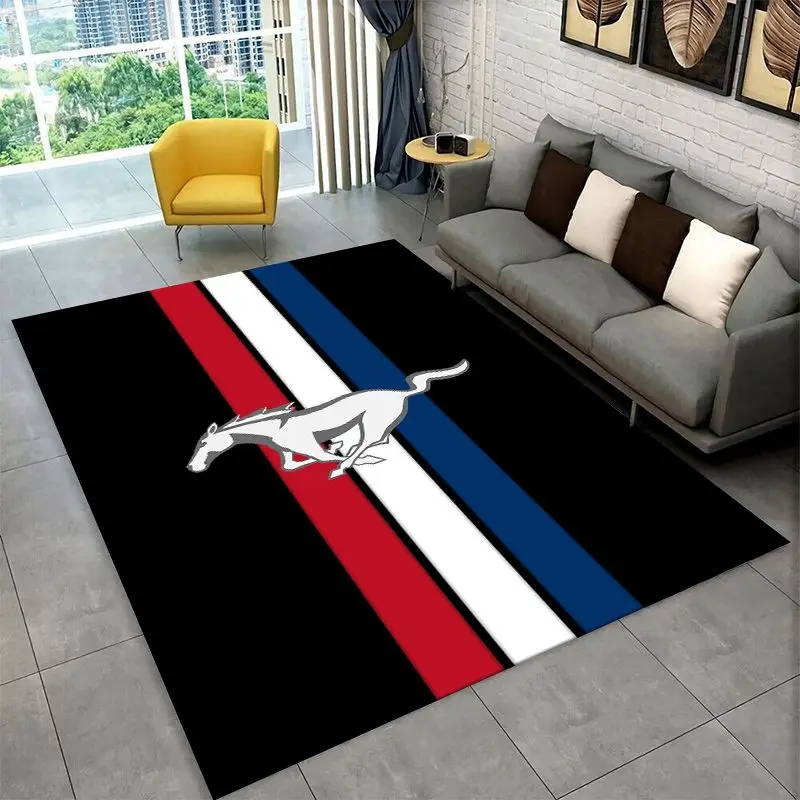 Retro M-Mustang Racing Car Non-Slip Area Rug for Living Room,Bedroom,Playroom,Soft Carpet Floor Mat Home Decor Rug Kids Room