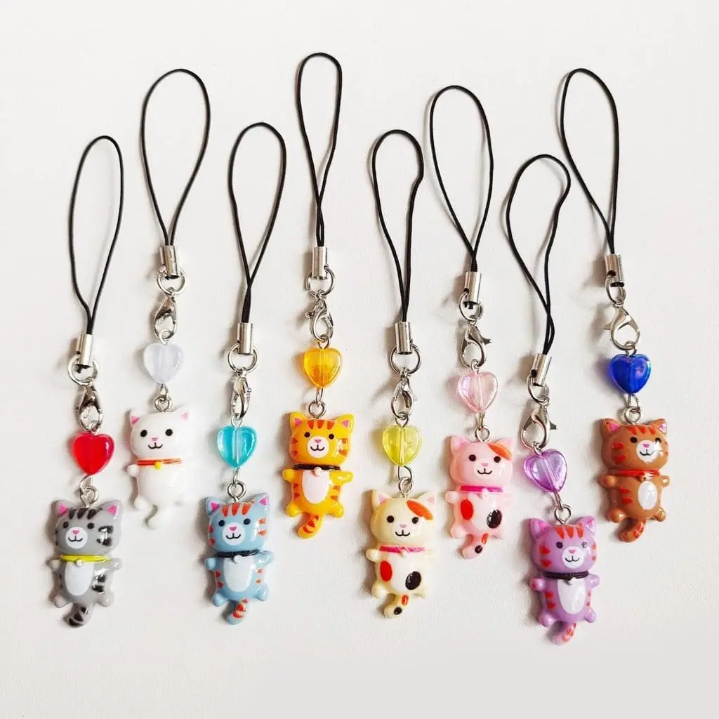 

Cat Pendant Cat Phone Strap Cellphone Chain Anti Lost Y2K Phone Charm Key Ring Heart Phone Lanyard Backpack Ornament