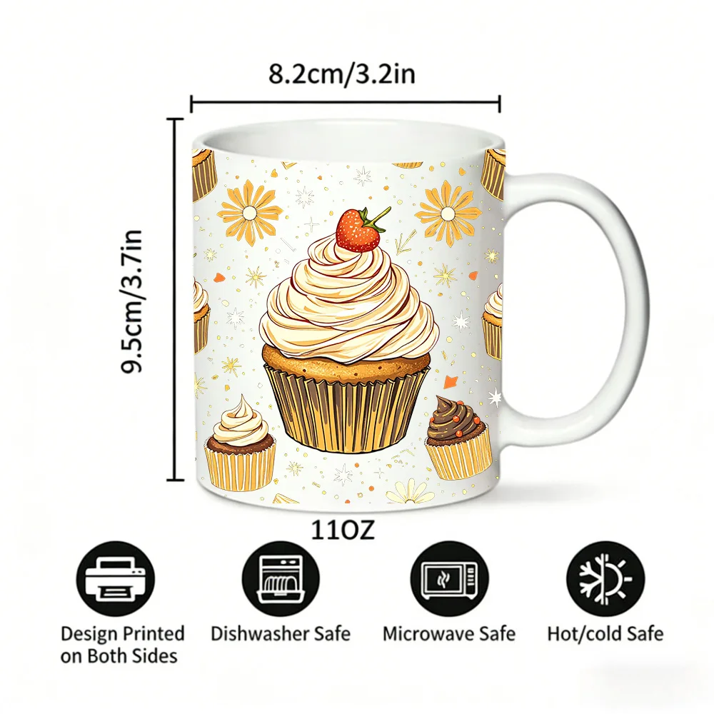 Cute Hand-Painted Paper Cupcake Ceramic Mug, Coffee Mug, Milk Cup, Office Tea Cup, Drinking Cup, Gift for Friends,Fade-Resistant