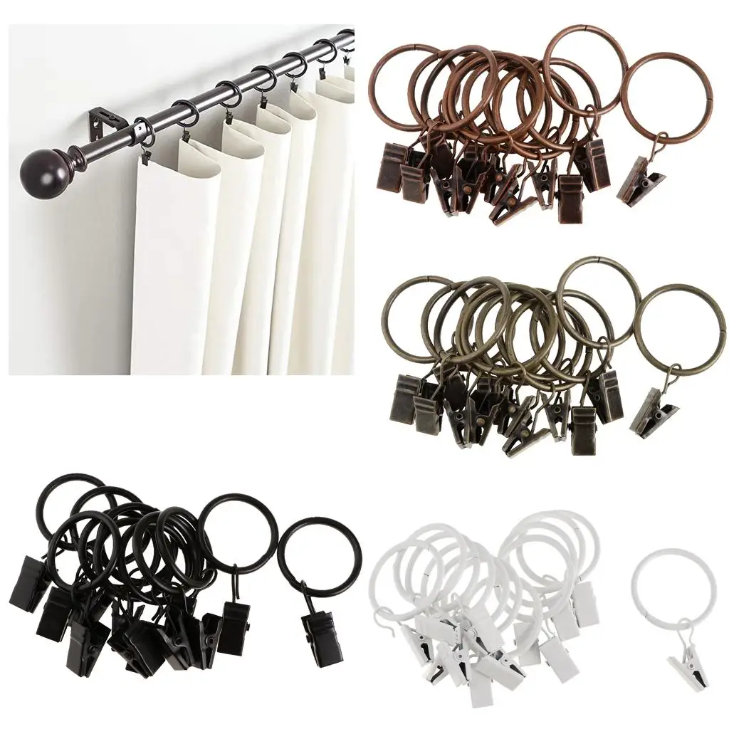 12 Pieces Plated Metal Curtains Drapery Rings with Clips, 25mm / 32mm Dia