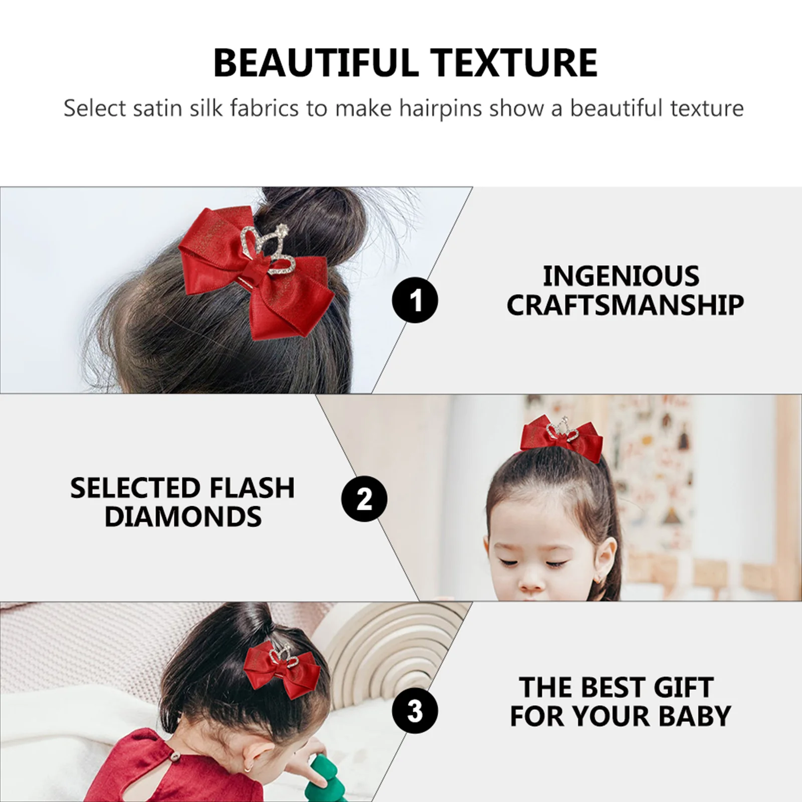 3 قطع دبوس شعر على شكل فيونكة، مشابك شعر ملونة مبتكرة للفتيات، إكسسوارات شعر أنيقة، ديكور مناسب للاستخدام اليومي لحفلات الزفاف