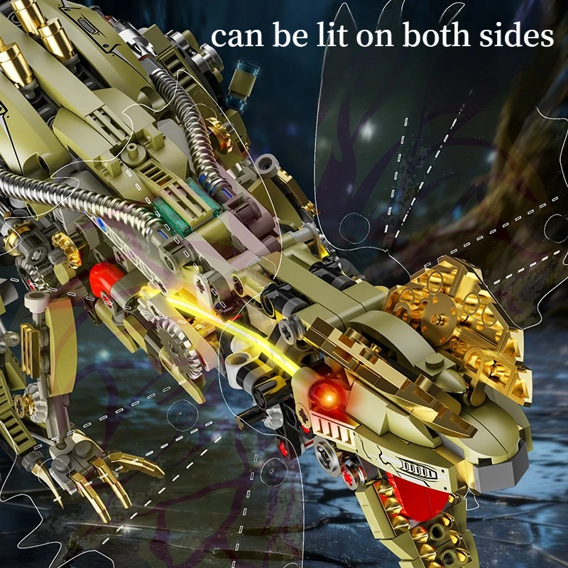 Bloques de construcción de dragón de doble corona mecánica creativa, 1277 Uds., con Motor de potencia, bloques de construcción, juguete para regalo para niños y adultos