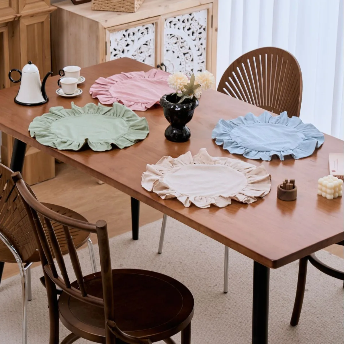 Placemat Solid Color Ruffle Edge Meal Mat Korean Style Simple Napkins Western Restaurant Decoration Personal Meal Cloth Mat