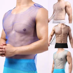 Men Ultra Thin Mesh Tank Tops Fitness Gym Muscle Vest See-Through Sleeveless T-Shirt Male Sexy Undershirts Party Clubwear