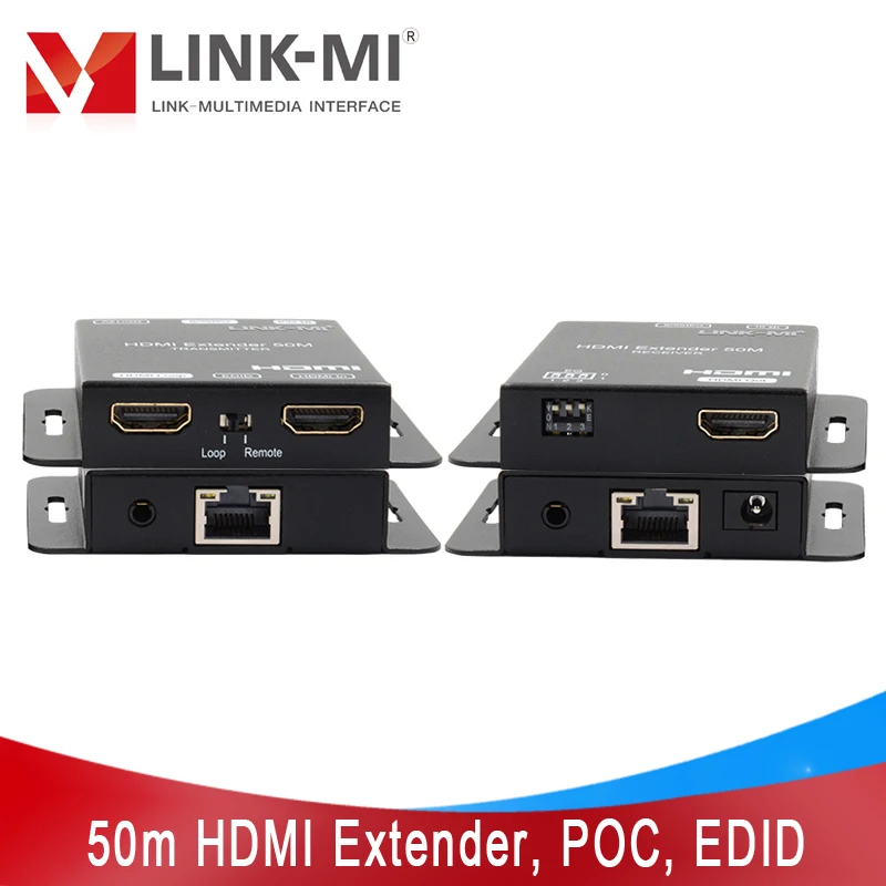 

LINK-MI 50m HDMI Extender with loop out over single Cat5e/6 cable Support 1080P 60hz YUV4:4:4 Copy local and remote EDID POC IR