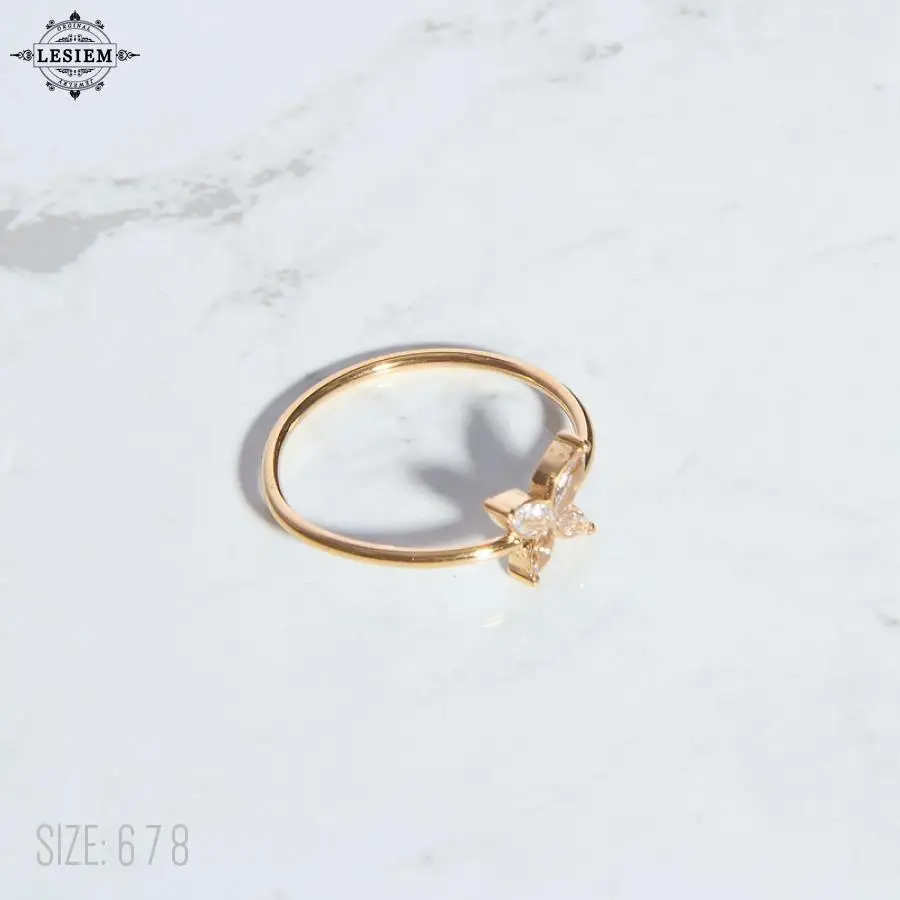 LESIEM Best Gift Gold Plated size 6 7 8 Perfume women finger Ring Zircon Butterfly Ring Jewelry on the neck Wholesale