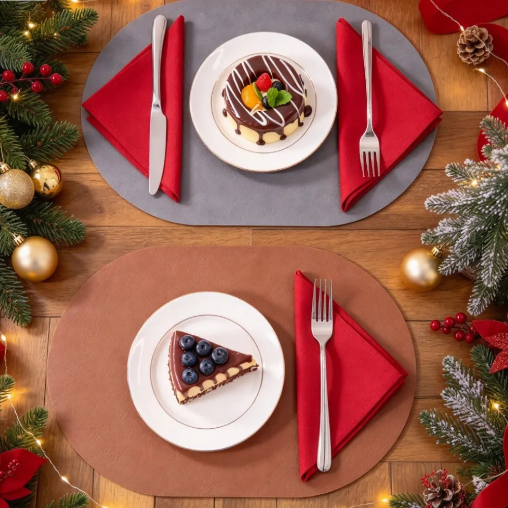 1/4/10pcs Brown Grey Oval Placemats Double-Sided Washable Dining Table Christmas Gift Kitchen Decor Place Mats