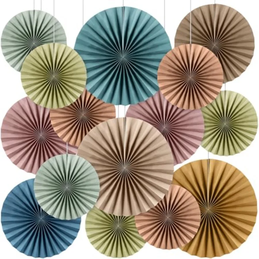 

18 Pcs Boho Hanging Paper Fans Decor Back to School Paper Fans Round Garlands Bulletin Board Classroom Decorations for Birthday