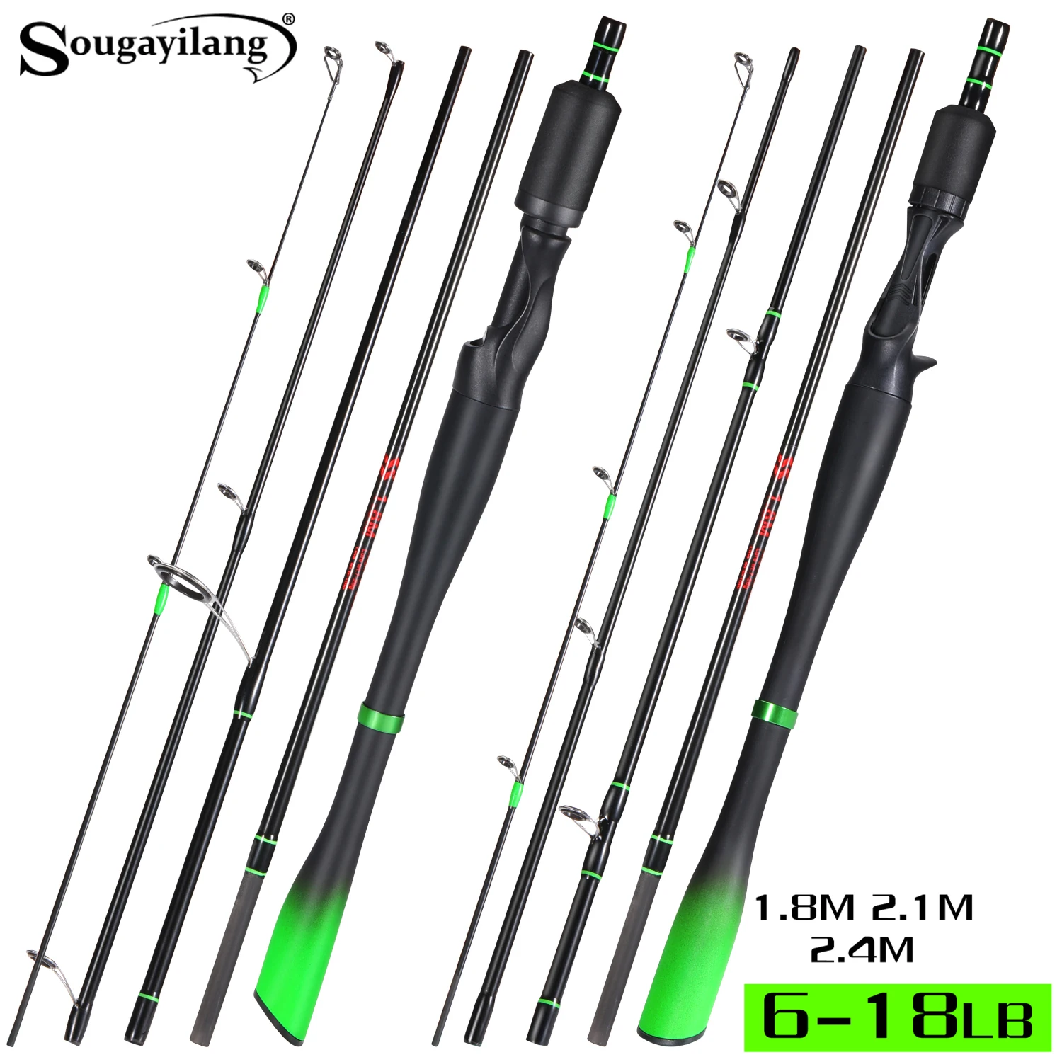 Sougayilang Spinning Casting Angelrute 5 Abschnitt Carbon Angelruten 1,8 m-2,4 m Max Drag 6,6 lb Angelruten für Süßwasser Angeln