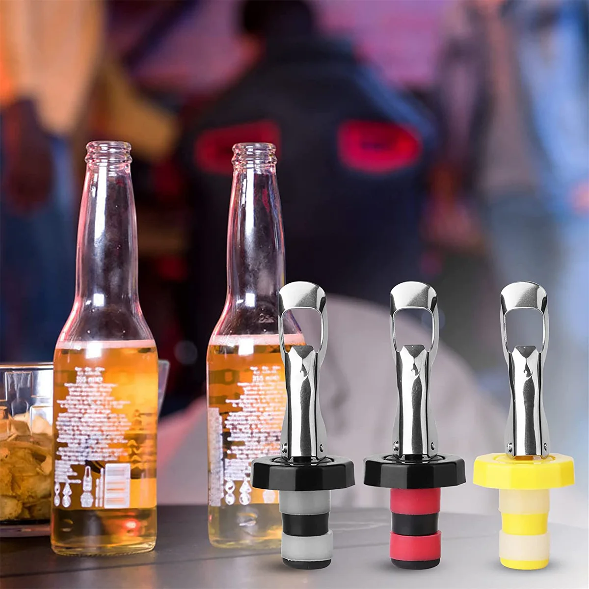 6/24pcs Wine Stopper Stainless Steel Sealed Vacuum Bottle Stopper Classic Tapered Spout Liquor Pourers with Rubber Dust Caps