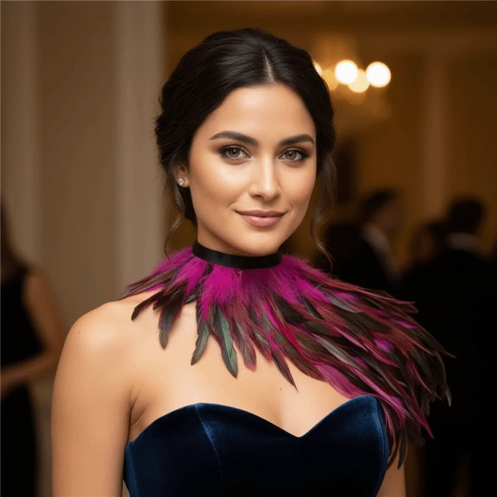 Creative Gothic Style Feather Shawl Party Wear Stage Performance Feather Scarf Dress Cape Wedding Party