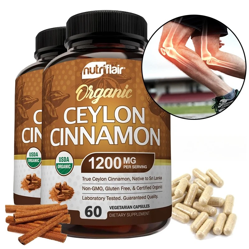 

Organic Ceylon Cinnamon Supplement 1200mg, Joints, Bones Health Support, Antioxidants, Non-GMO, Gluten Free, 120 Capsules