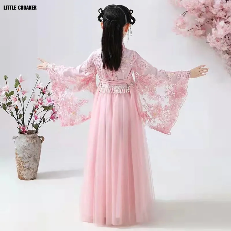 Chinese traditional folk dance dress girls pink dance costume Hanfu girls princess dresses set kids party cosplay clothing js544