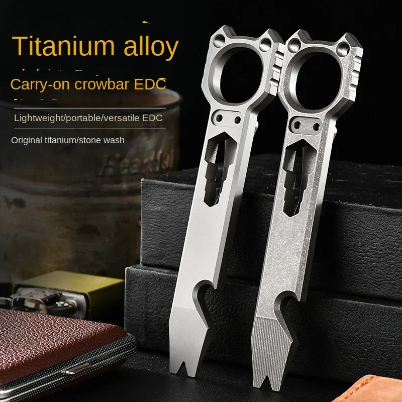 Titanium alloy outdoor multi-functional crowbar, self-defense tool, bottle opener, wrench, EDC gadget