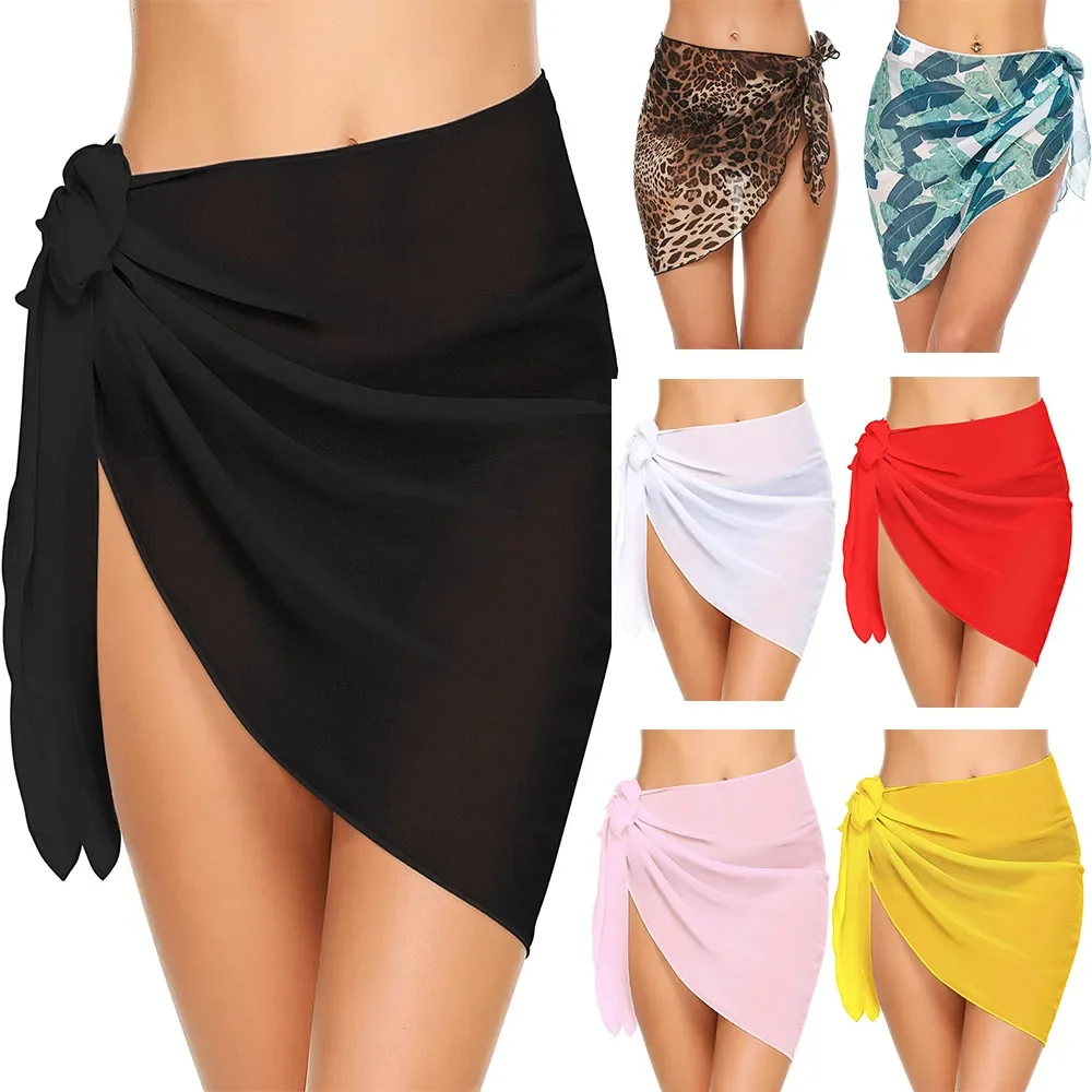 Frauen kurze Sarongs Badeanzug Vertuschungen Strand Bikini Wrap schiere kurze Rock Chiffon Schal Vertuschungen für Bade bekleidung